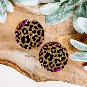 Pink Animal Print Glitter Coaster Set  | Car Accessories